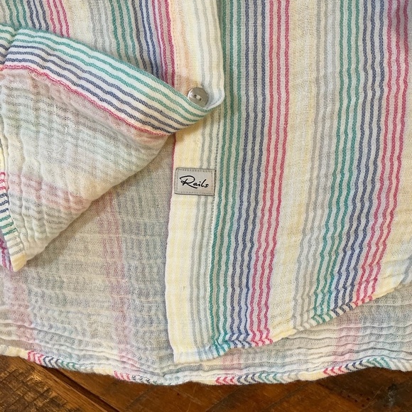 Rails Ellis Rainbow Stripe Button Down Shirt Medium Lightweight Cotton Top - Picture 5 of 8